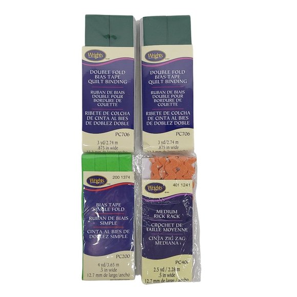 Wrights Bias Tape Single Double Fold Medium Rick Rack Bundle Of 4 - Picture 1 of 8